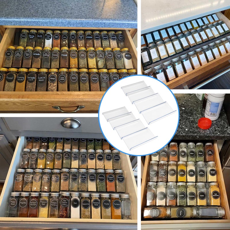 MIUKAA Clear Acrylic Spice Drawer Organizer, 4 Tier- 2 Set Expandable From 9" to 18" Seasoning Jars Drawers Insert, Kitchen Spice Rack Tray for Drawer/Countertop (Jars not included) - Image 5